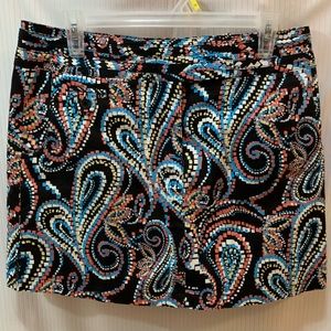 Bamboo Traders Skort Multi Colored Paisley Pattern with Pockets Size 10